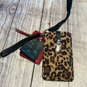 INC Card Case Phone Wristlet Lanyard NWT Leopard Red Black